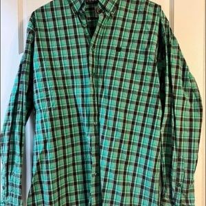 Green/Brown/Blue Plaid Mens Cinch Shirt
Long sleeve
Size medium